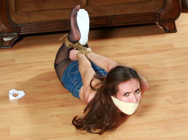 Gorgeous Casey Calvert ends up Tightly Bound, Sock gagged & Hogtied In Mechanical Breakdown!  Full Hi Resolution Photo Set - Image 11